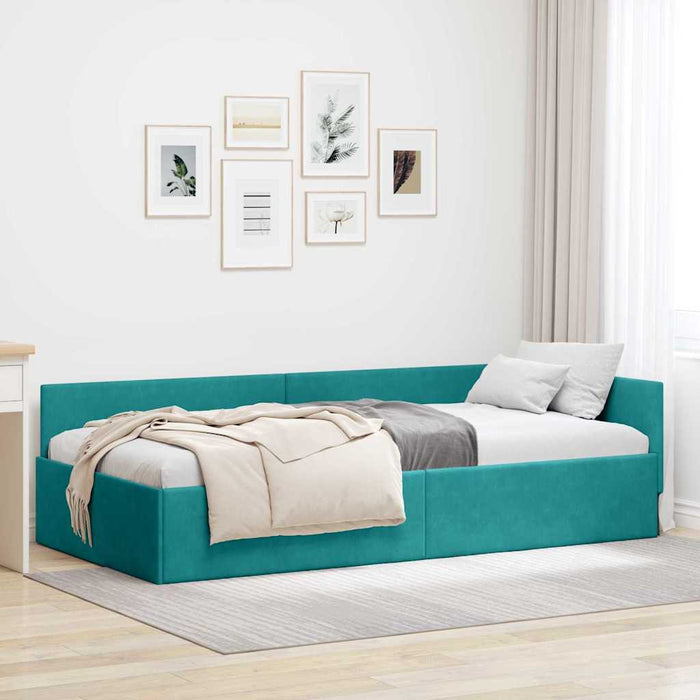 Cadru de pat colțar cu headboard Turcoaz 90 cm x 200 cm Catifea - WALTI WALTI