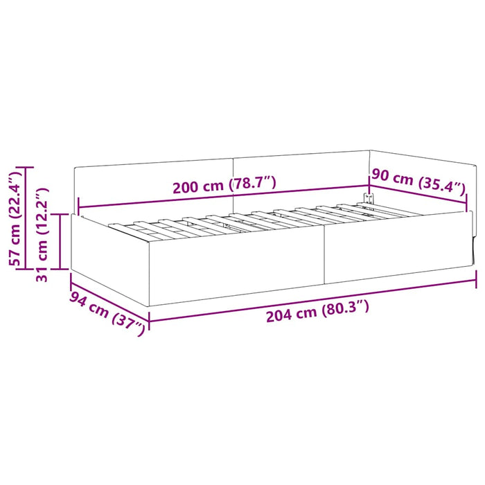 Cadru de pat colțar cu headboard Turcoaz 90 cm x 200 cm Catifea - WALTI WALTI
