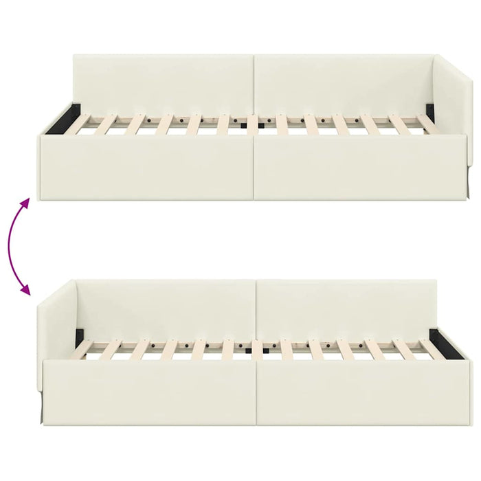 Cadru de pat colțar cu headboard Crem 100 cm x 200 cm Catifea WALTI