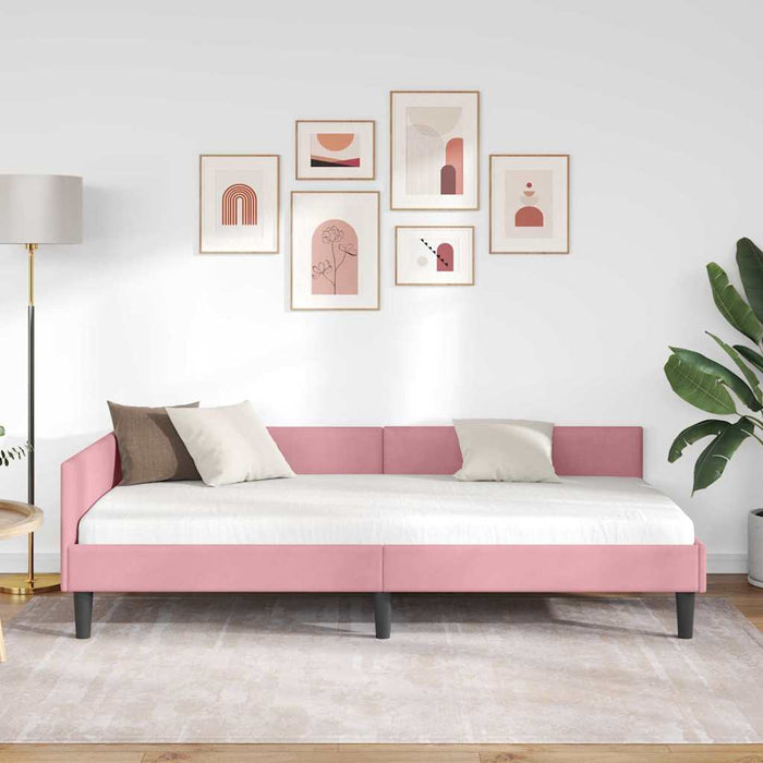 Cadru de pat colțar cu headboard Roz 90 cm x 200 cm Catifea WALTI