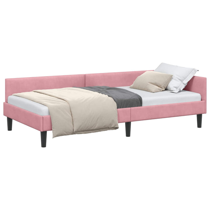 Cadru de pat colțar cu headboard Roz 90 cm x 200 cm Catifea WALTI