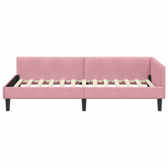 Cadru de pat colțar cu headboard Roz 90 cm x 200 cm Catifea WALTI