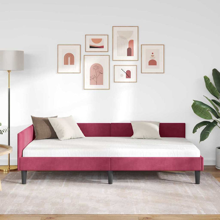 Cadru de pat colțar Roșu Vin 90 cm x 200 cm Catifea WALTI