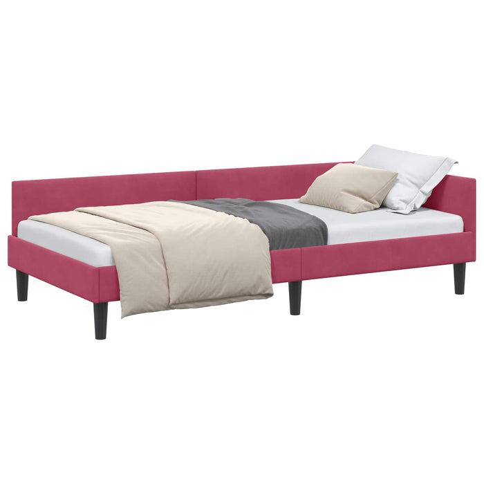 Cadru de pat colțar Roșu Vin 90 cm x 200 cm Catifea WALTI