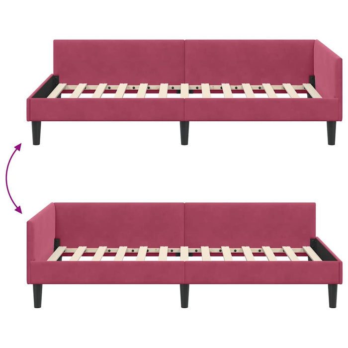 Cadru de pat colțar Roșu Vin 90 cm x 200 cm Catifea WALTI
