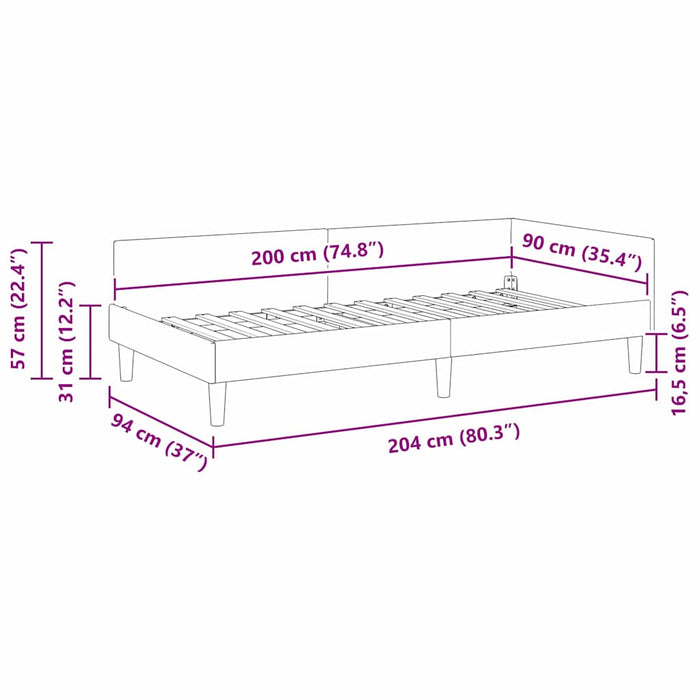 Cadru de pat colțar Roșu Vin 90 cm x 200 cm Catifea WALTI