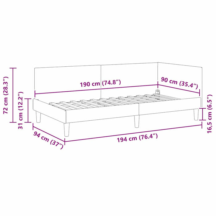 Cadru de pat colțar cu headboard Verde închis 90 cm x 190 cm WALTI