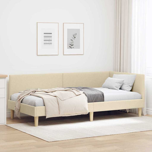 Cadru de pat colțar Crem 90 cm x 190 cm Țesătură și placaj - WALTI WALTI