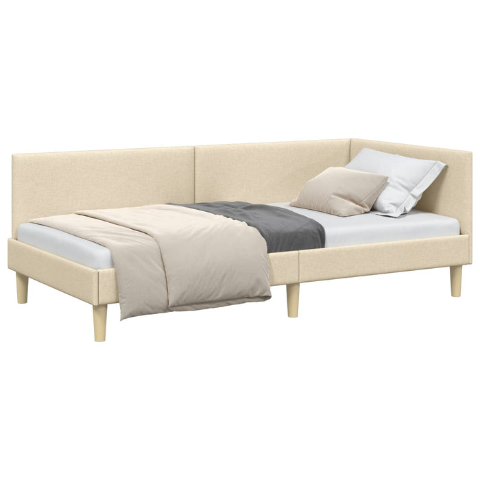 Cadru de pat colțar Crem 90 cm x 190 cm Țesătură și placaj WALTI