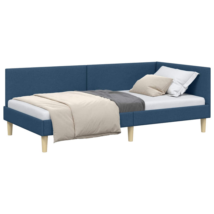 Cadru de pat colțar albastru 90 cm x 190 cm Țesătură și placaj WALTI