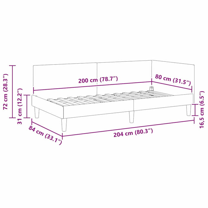 Cadru de pat colțar cu headboard Roz 80 cm x 200 cm Catifea WALTI