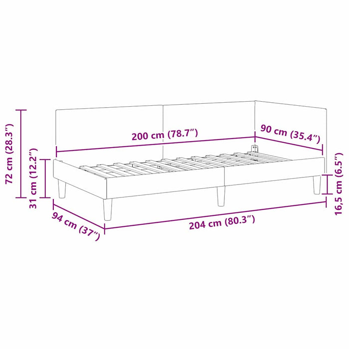 Cadru de pat colțar cu headboard Roz 90 cm x 200 cm Catifea WALTI