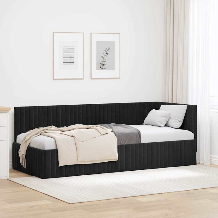 Cadru de pat colțar cu headboard Negru 80 cm x 200 cm Catifea - WALTI WALTI
