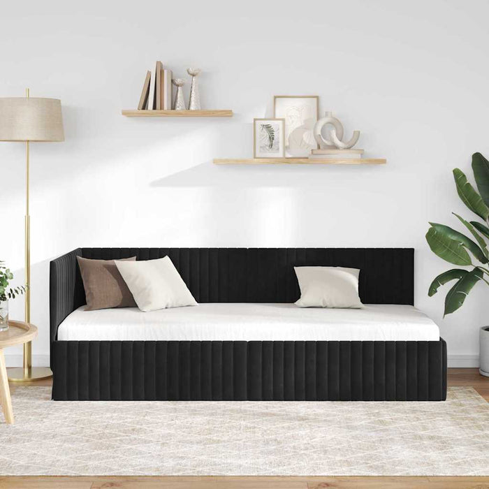 Cadru de pat colțar cu headboard Negru 80 cm x 200 cm Catifea - WALTI WALTI
