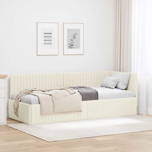 Cadru de pat colțar cu headboard Crem 80 cm x 200 cm Catifea - WALTI WALTI