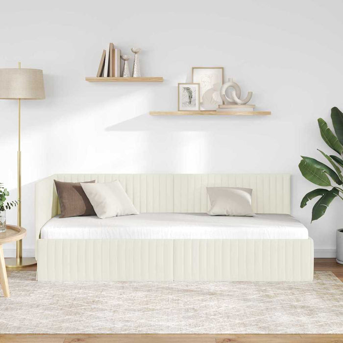 Cadru de pat colțar cu headboard Crem 80 cm x 200 cm Catifea WALTI
