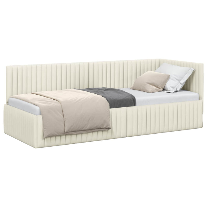Cadru de pat colțar cu headboard Crem 80 cm x 200 cm Catifea WALTI