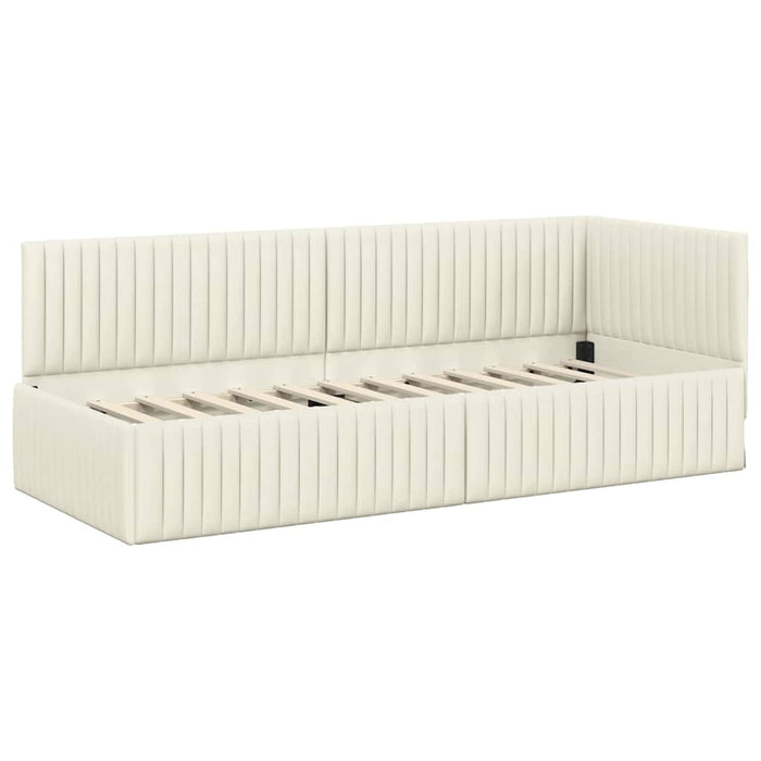 Cadru de pat colțar cu headboard Crem 80 cm x 200 cm Catifea WALTI