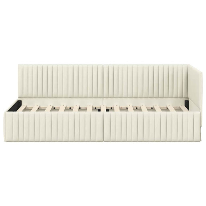 Cadru de pat colțar cu headboard Crem 80 cm x 200 cm Catifea WALTI