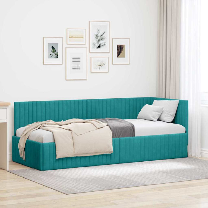 Cadru de pat colțar cu headboard Turcoaz 80 cm x 200 cm Catifea - WALTI WALTI