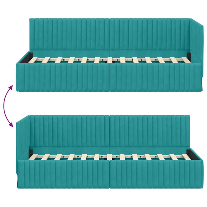 Cadru de pat colțar cu headboard Turcoaz 80 cm x 200 cm Catifea - WALTI WALTI