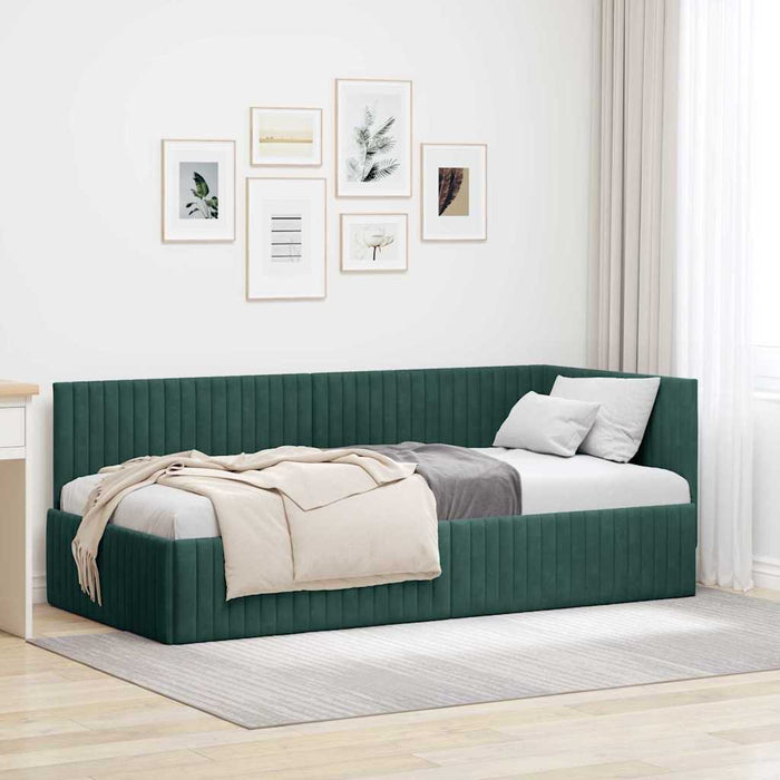 Cadru de pat colțar Verde închis 90 cm x 190 cm Catifea WALTI