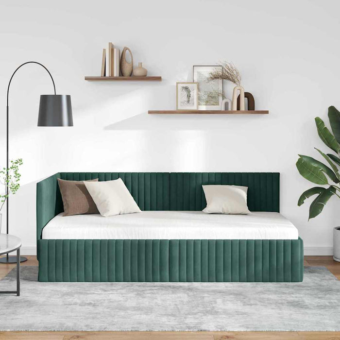 Cadru de pat colțar Verde închis 90 cm x 190 cm Catifea WALTI