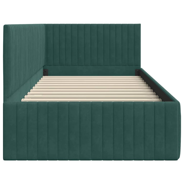 Cadru de pat colțar Verde închis 90 cm x 190 cm Catifea WALTI