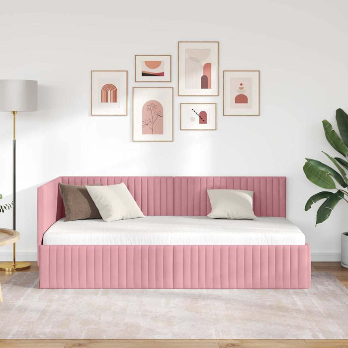Cadru de pat colțar cu headboard Roz 90 cm x 190 cm Catifea WALTI