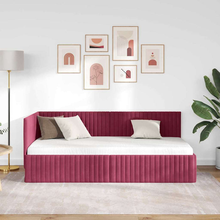 Cadru de pat colțar Roșu Vin 90 cm x 190 cm Catifea - WALTI WALTI