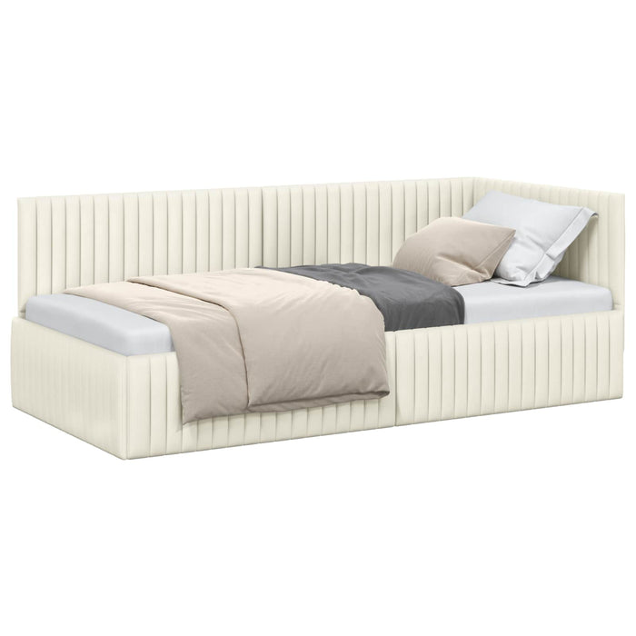 Cadru de pat colțar cu headboard Crem 90 cm x 190 cm Catifea WALTI