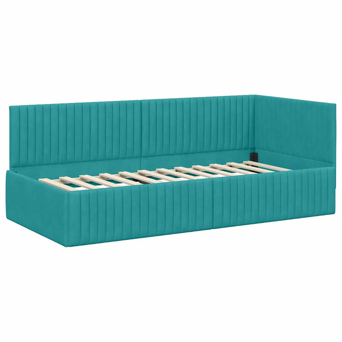 Cadru de pat colțar cu headboard Turcoaz 90 cm x 190 cm Catifea - WALTI WALTI