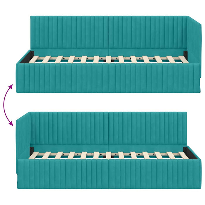 Cadru de pat colțar cu headboard Turcoaz 90 cm x 190 cm Catifea - WALTI WALTI