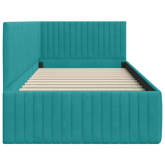 Cadru de pat colțar cu headboard Turcoaz 90 cm x 190 cm Catifea - WALTI WALTI