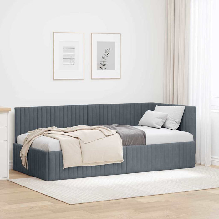 Cadru de pat colțar Gri închis 90 cm x 200 cm Catifea - WALTI WALTI