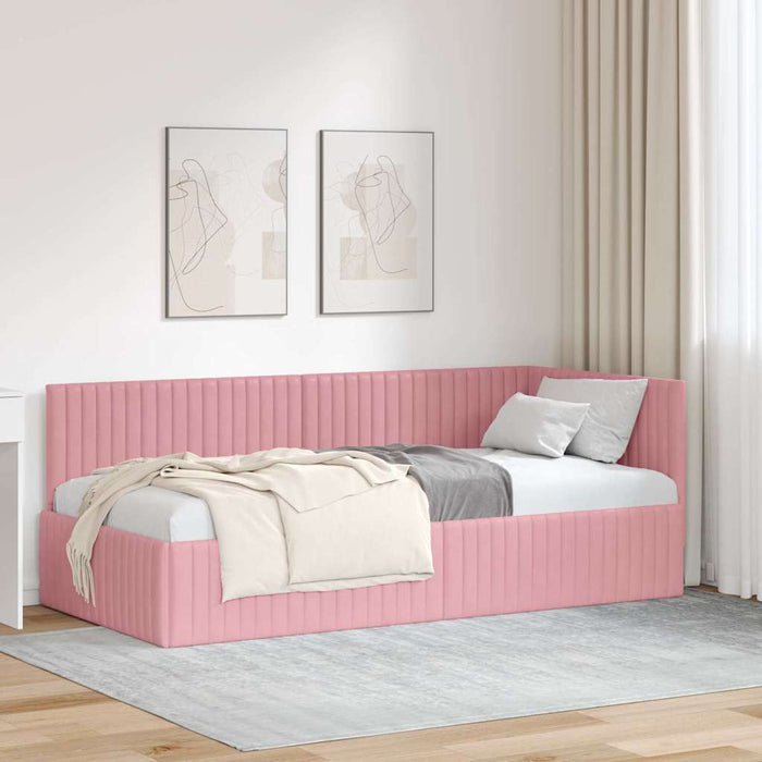 Cadru de pat colțar cu headboard Roz 90 cm x 200 cm Catifea WALTI
