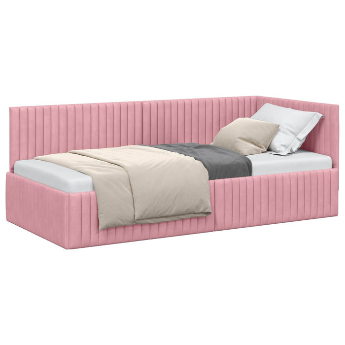 Cadru de pat colțar cu headboard Roz 90 cm x 200 cm Catifea WALTI