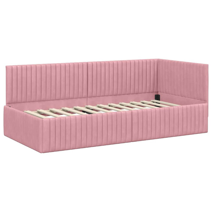 Cadru de pat colțar cu headboard Roz 90 cm x 200 cm Catifea WALTI