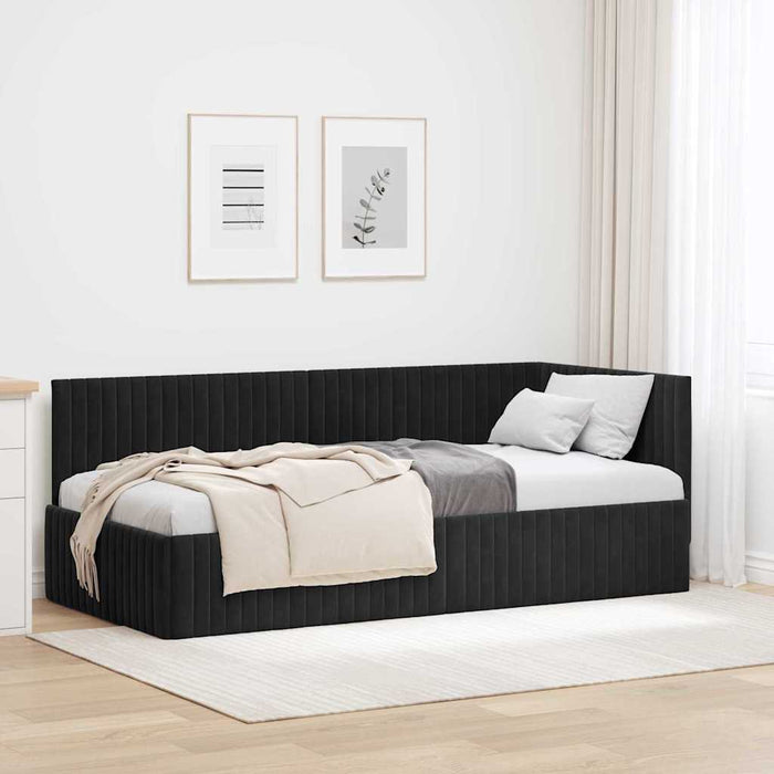 Cadru de pat colțar cu headboard Negru 90 cm x 200 cm Catifea - WALTI WALTI