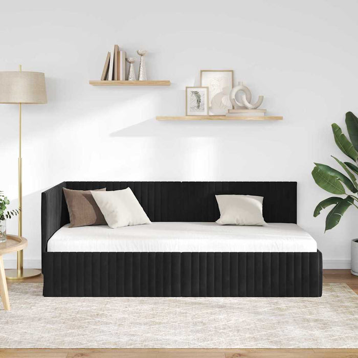 Cadru de pat colțar cu headboard Negru 90 cm x 200 cm Catifea - WALTI WALTI