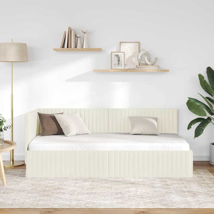 Cadru de pat colțar cu headboard Crem 90 cm x 200 cm Catifea WALTI