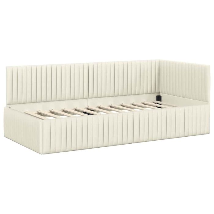 Cadru de pat colțar cu headboard Crem 90 cm x 200 cm Catifea WALTI