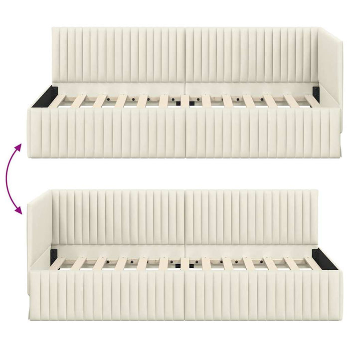 Cadru de pat colțar cu headboard Crem 90 cm x 200 cm Catifea WALTI