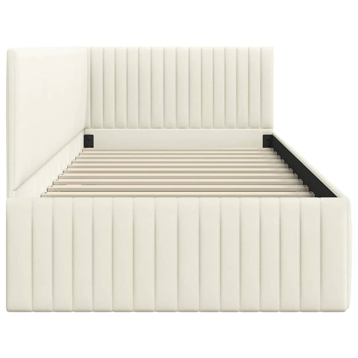 Cadru de pat colțar cu headboard Crem 90 cm x 200 cm Catifea WALTI