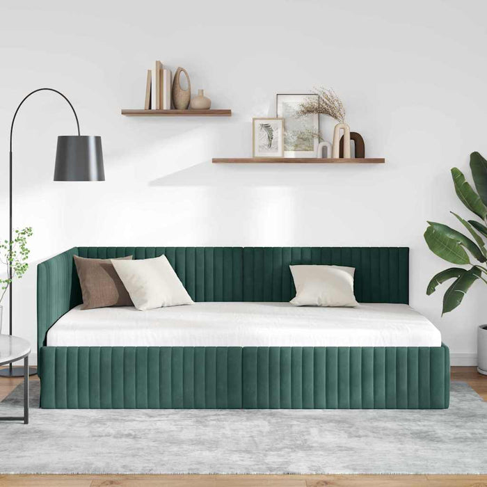 Cadru de pat colțar Verde închis 100 cm x 200 cm Catifea - WALTI WALTI