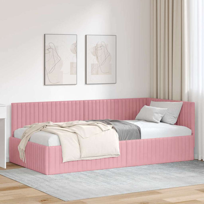 Cadru de pat colțar cu headboard Roz 100 cm x 200 cm Catifea - WALTI WALTI