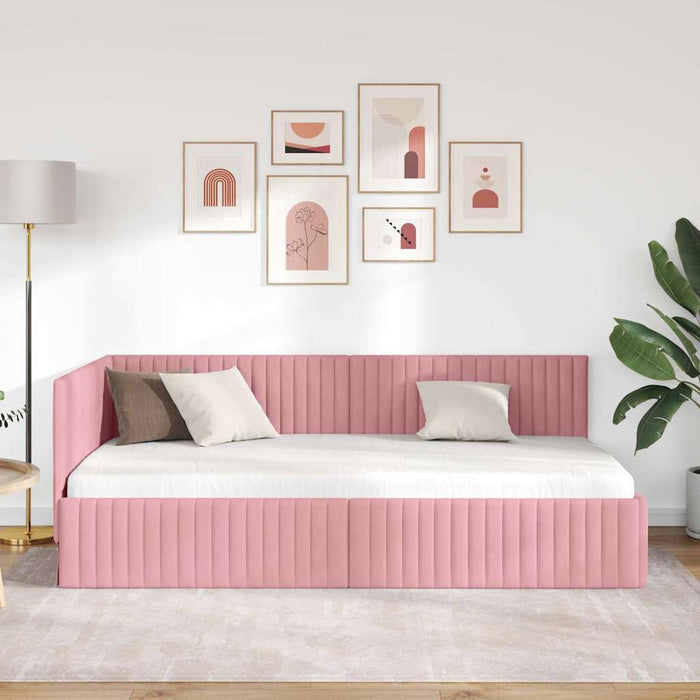 Cadru de pat colțar cu headboard Roz 100 cm x 200 cm Catifea - WALTI WALTI