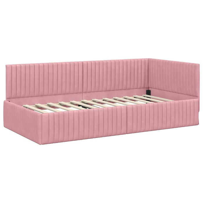 Cadru de pat colțar cu headboard Roz 100 cm x 200 cm Catifea - WALTI WALTI