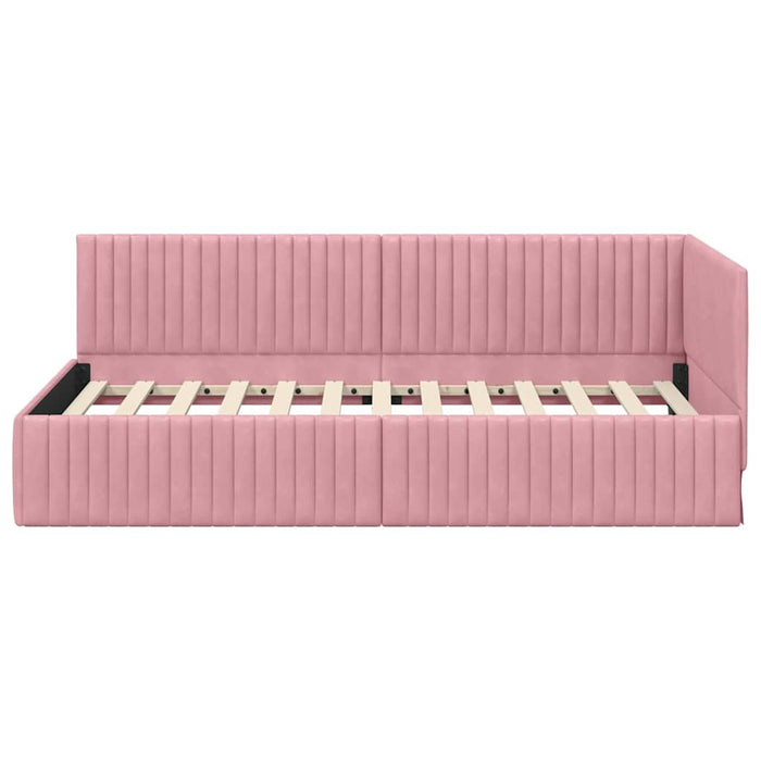 Cadru de pat colțar cu headboard Roz 100 cm x 200 cm Catifea - WALTI WALTI
