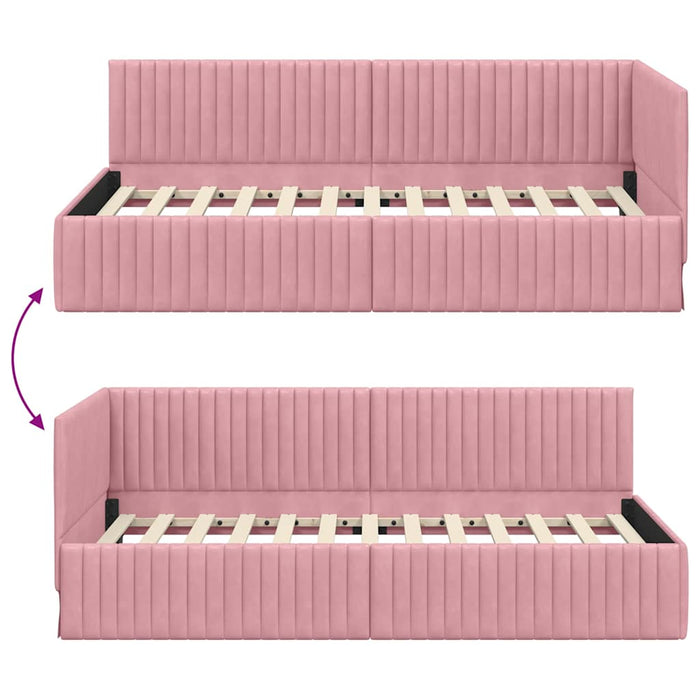 Cadru de pat colțar cu headboard Roz 100 cm x 200 cm Catifea - WALTI WALTI